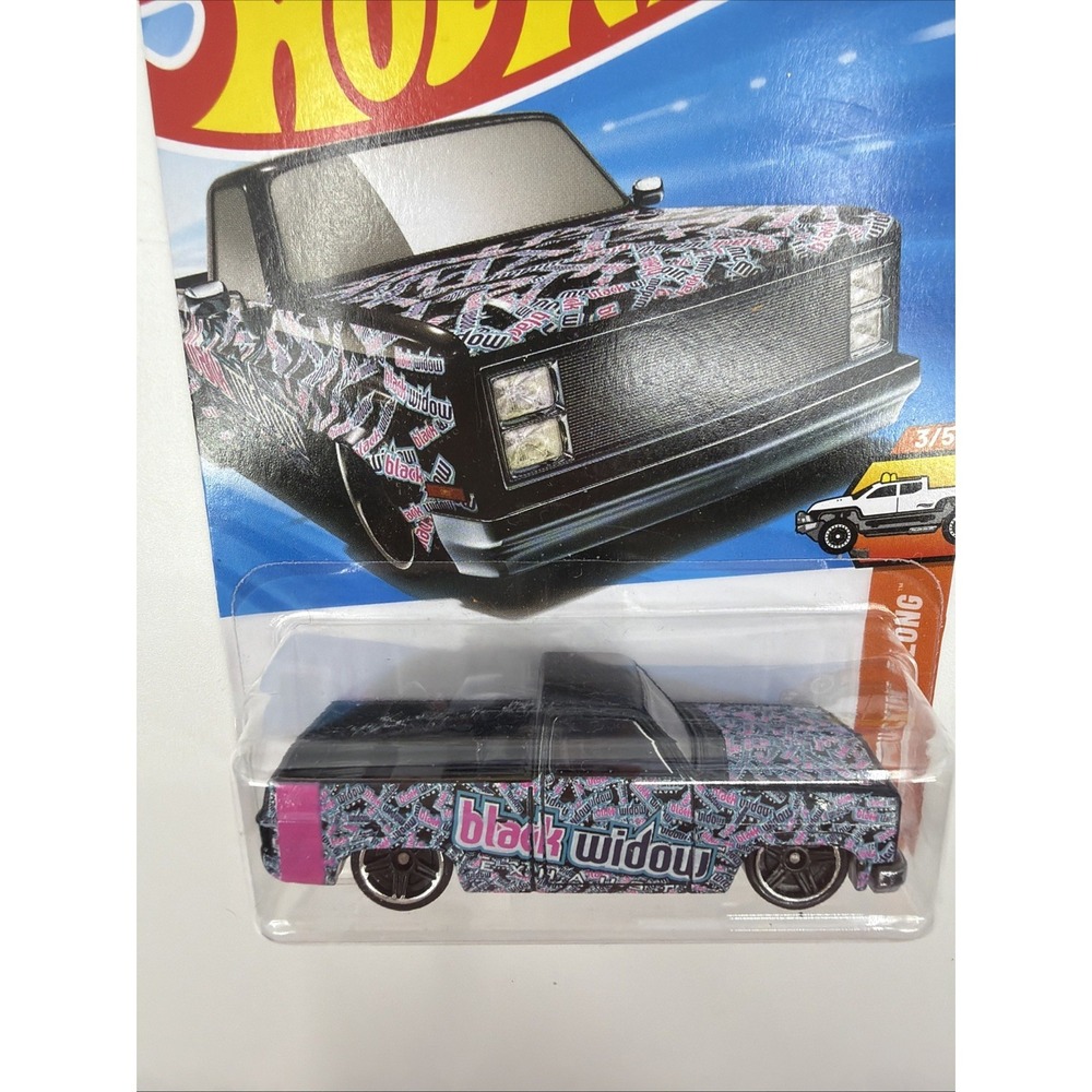 Hot Wheels '83 Chevy Silverado Black Widow 1:64 Diecast Truck Black Pink Blue - Picture 5 of 6
